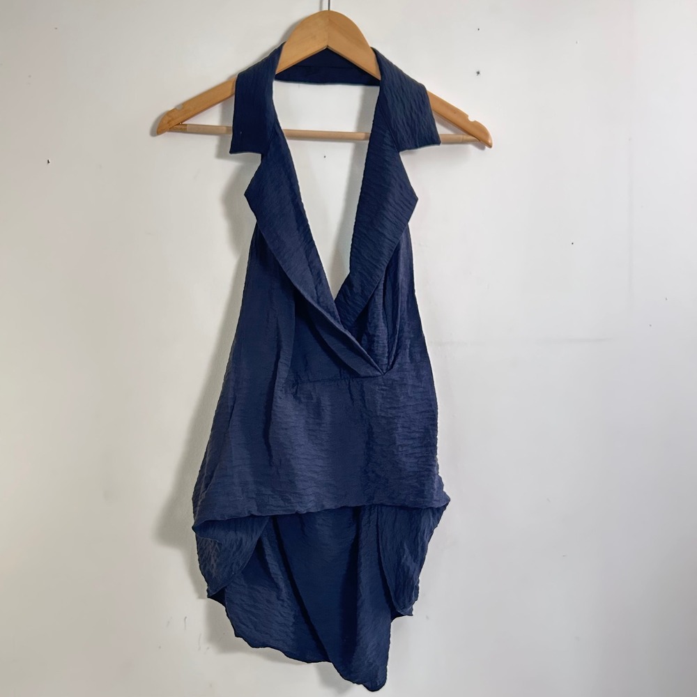 Anthropologie Black Textured Halter Neck Hi-Low‎ Hem Top Size L